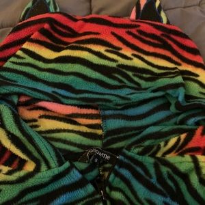Onesie Small zebra multi color with ears pocket